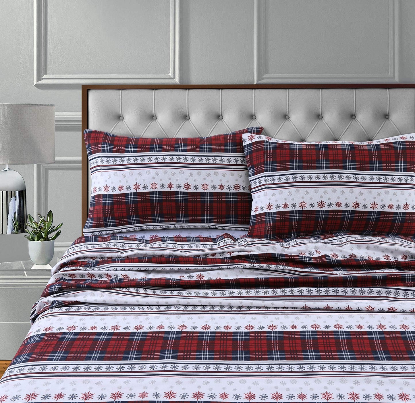 Tribeca Living Flannel Sheets in Queen Size, Deep Pocket 100% Cotton, 170 GSM Extra Deep Pocket 24-Inch 4 Piece Sheet Set inComfy Stripe Print
