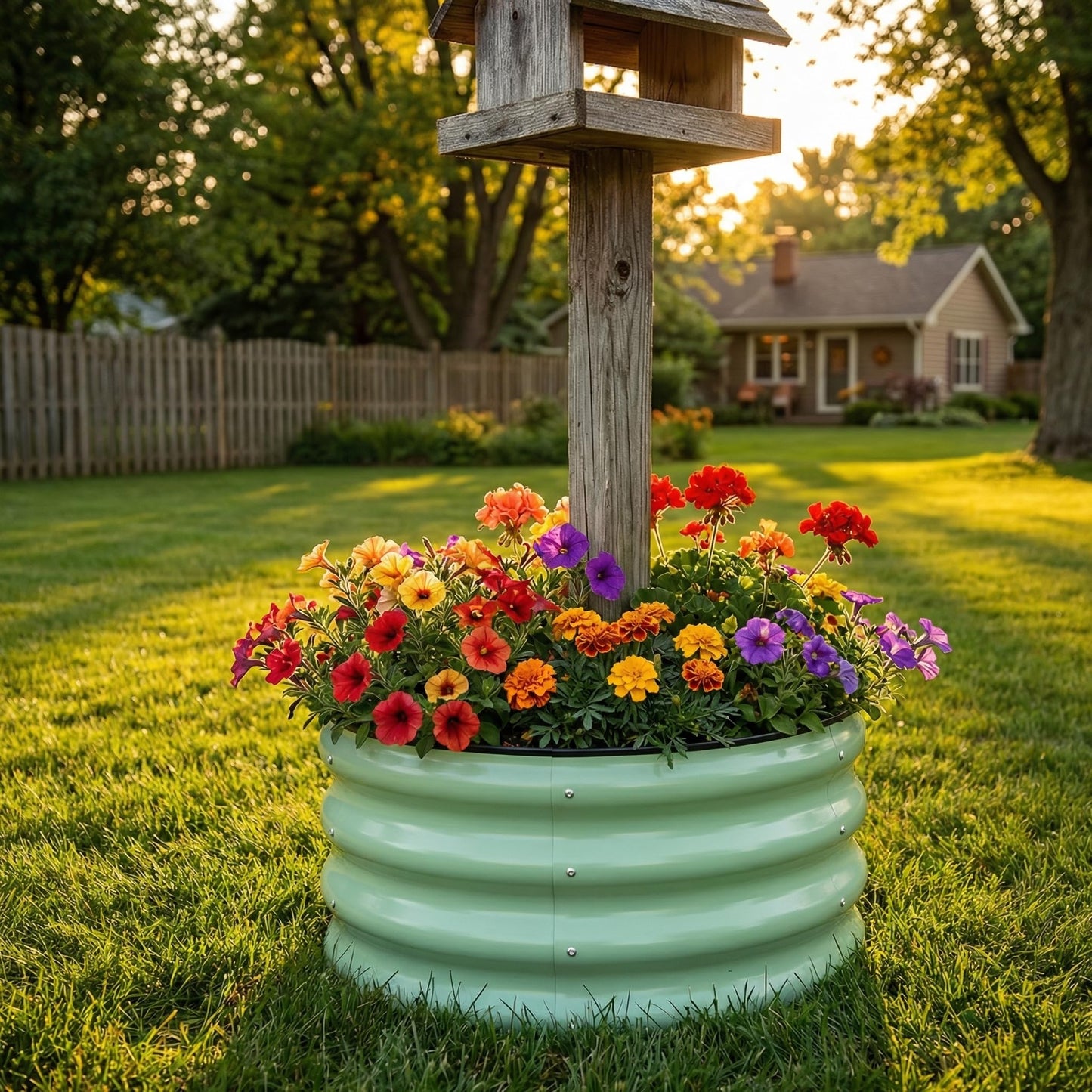 SnugNiture 3 Pcs 2x2x1ft Round Galvanized Raised Garden Bed Kit Outdoor, Metal Planter Box for Planting Plants Vegetables, Green