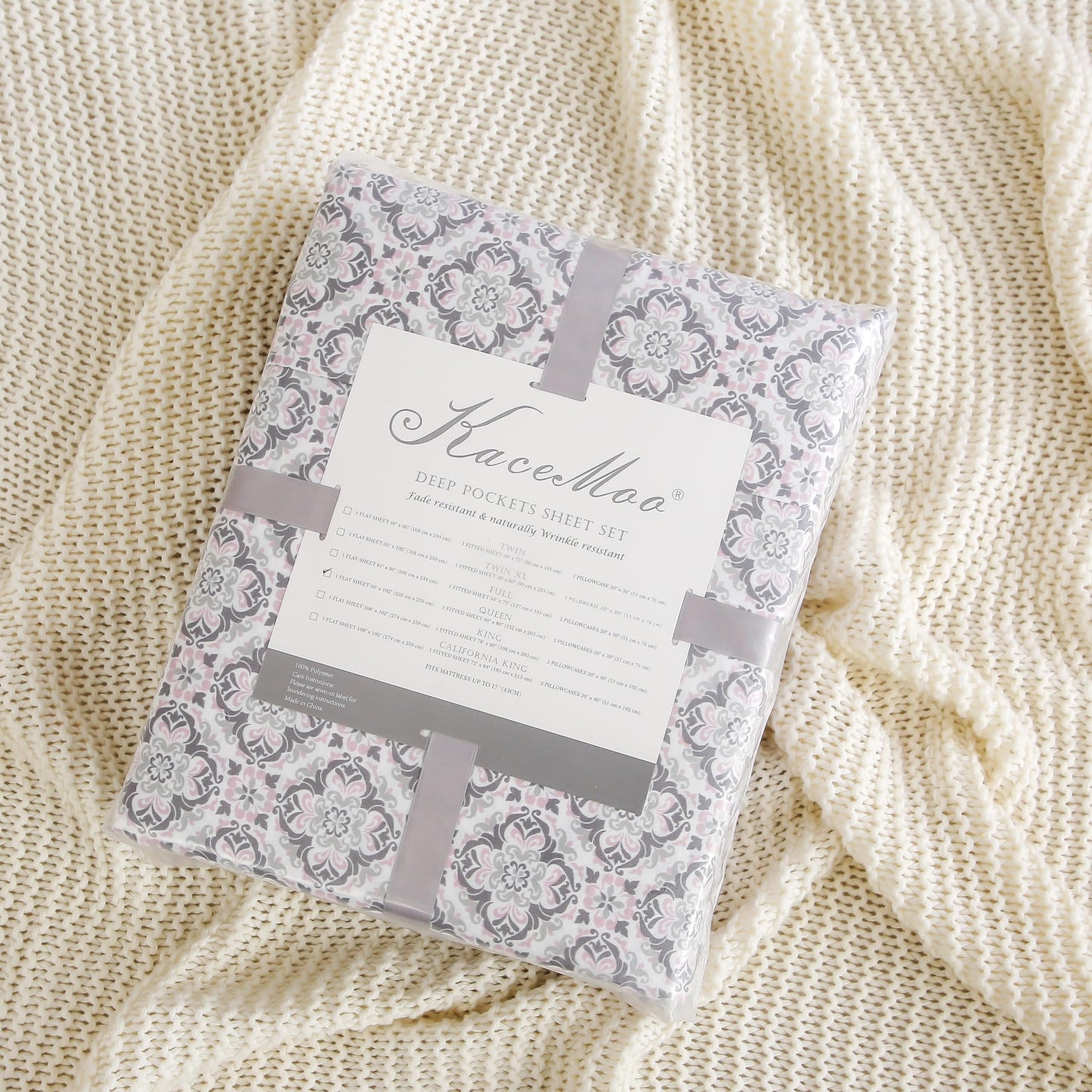 KACEMOO Queen Sheet Set 4PC Printed Sheets Beige Floral Sheets Queen Pattern Boho Sheet Set Cooling Deep Pocket Microfiber Bed Sheets, Luxury, Soft, Breathable, Hypoallergenic, Wrinkle Free