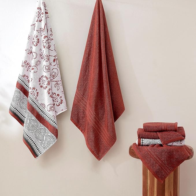 Modern Threads Ophelia 6-Piece 100% Cotton Towel Set – Reversible Yarn Dyed