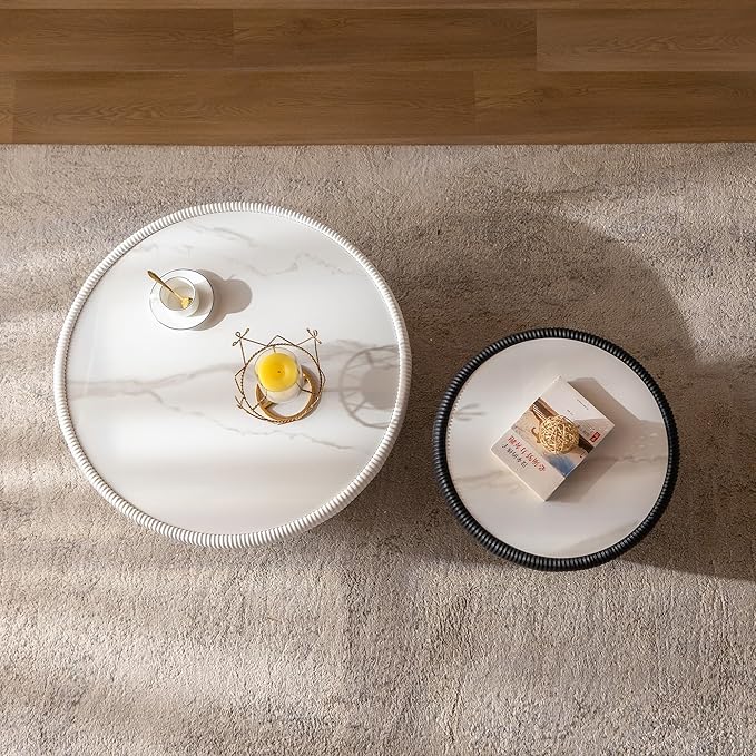 Round Marble Coffee Table Set of 2, 2 Piece Coffee Table and End Table