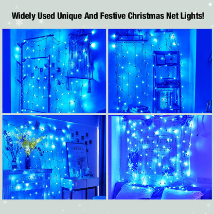 Sylampow Led Blue Christmas Net Lights Outdoor Christmas Bushes Lights 120Led 6ftx5ft, Connectable Outdoor Indoor Mesh Net Lighting for Xmas Holiday, Garden, Lawn, Shrubs, Trees, Bushes Decorations