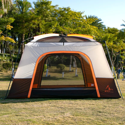 KTT Extra Large Tent 14 Person,Family Cabin Tents,2 Rooms,3 Doors and 3 Windows with Mesh,Straight Wall,Waterproof,Double Layer,Big Tent for Outdoor,Picnic,Camping,Family Gathering(Brown)