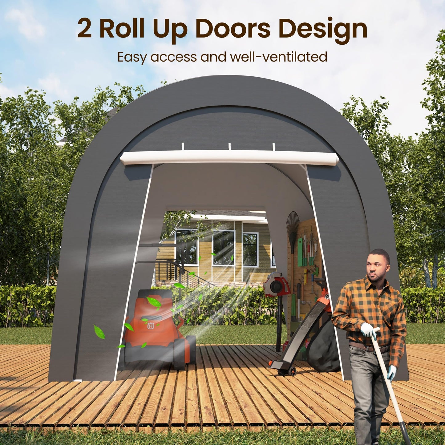 Wisteria Lane Heavy Duty Carport with 4 Cloth Bags, All-Weather Portable Garage with 2 Roll-up Doors, Car Canopy Storage Shelter Shed for Cars, Truck, or Garden Tools, 10' x 20'