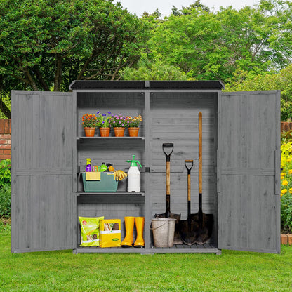 Gizoon Outdoor Storage Cabinet with Waterproof Roof, Double Lockable Doors Garden Shed with 2 Removable Shelves, Wooden Storage Shed with Large Storage Space for Patio, Garden, Backyard, Lawn, Grey
