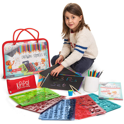 Kipipol 63 Pcs Drawing Stencils for Kids Ages 4-8 - 8-12 and Up - Arts and Crafts for Girls and Boys - Kids Drawing kit - Arts Set- 15 Art Stencils, 260+ Designs -Scratch Art- Creativity Gifts & Toys