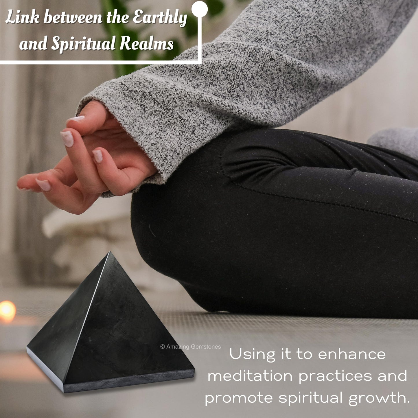 Amazing Gemstone Shungite Pyramid Crystal Healing Shungite Stones - 70mm Crystal Pyramid Figurine Piedra Shungite for E M F Protection, Meditation, Reiki, Chakra Balancing and Crystal Pyramids Grid