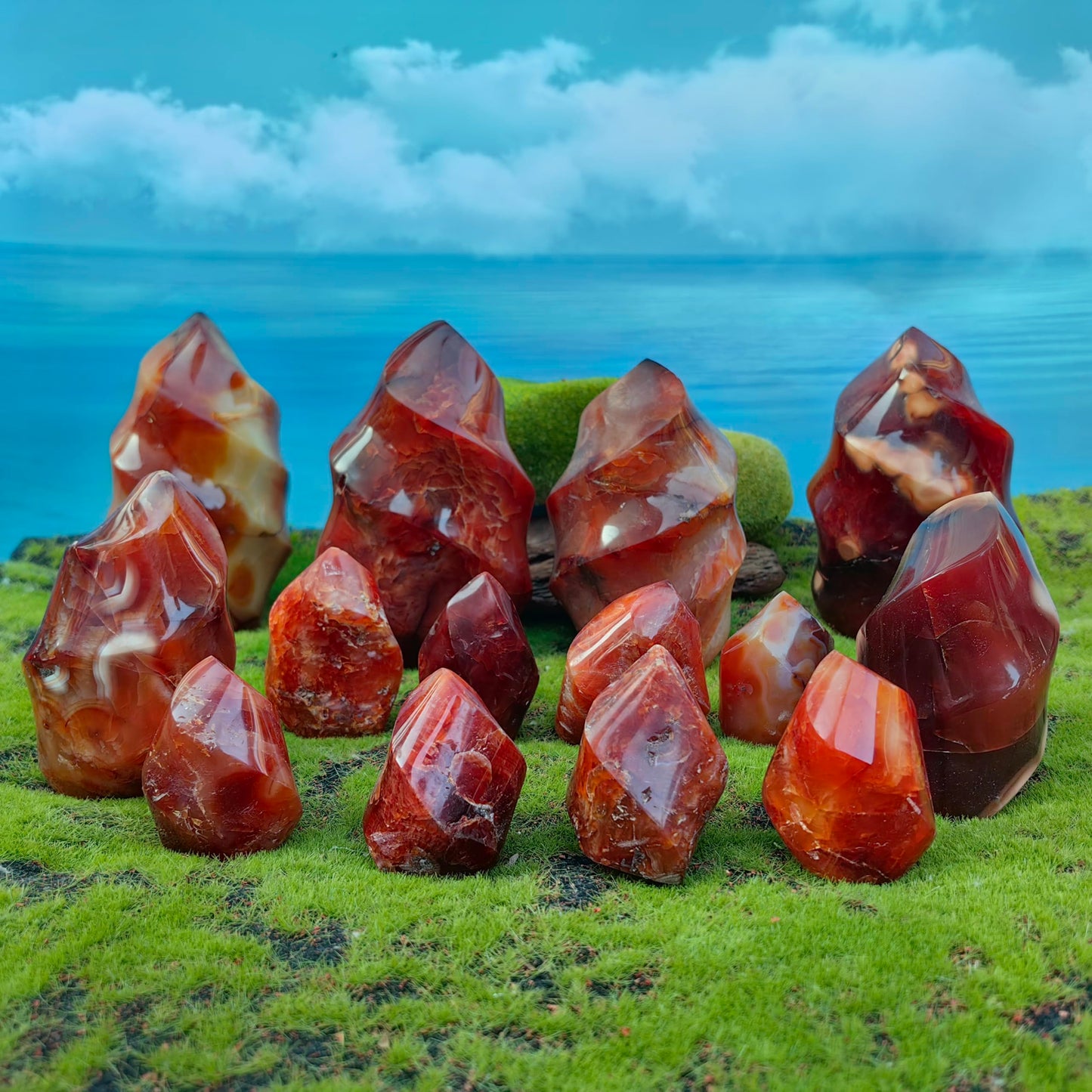 Natural Carnelian Flame Carving Crystal Red Agate Tower Point Reiki Mineral Office Home Decor Gift Healing (550g-700g)