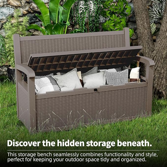 80 Gallon Outdoor Storage Bench Deck Box Waterproof Lockable,Outdoor Storage Furniture for Patio,Garden and Porch,Tools and Cushions（ Grey）