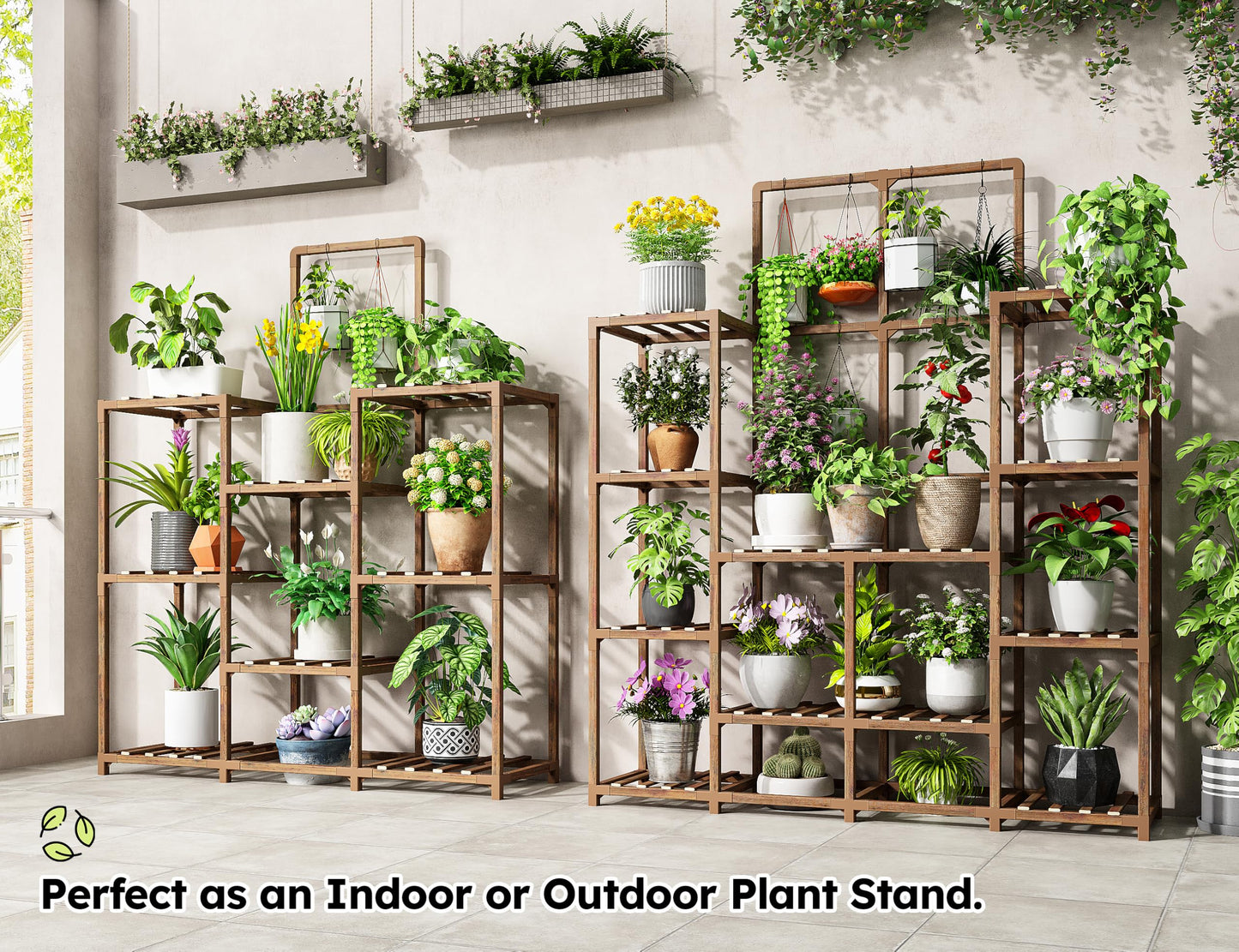 EnHomee Plant Stand, 8 Tiers Indoor Plant Stand for Multiple Plants Pot, Wood Plants Shelves for Living Room, Patio, Balcony, Yard, Garden, 34.3" W x 11.8" D x 47.2" H