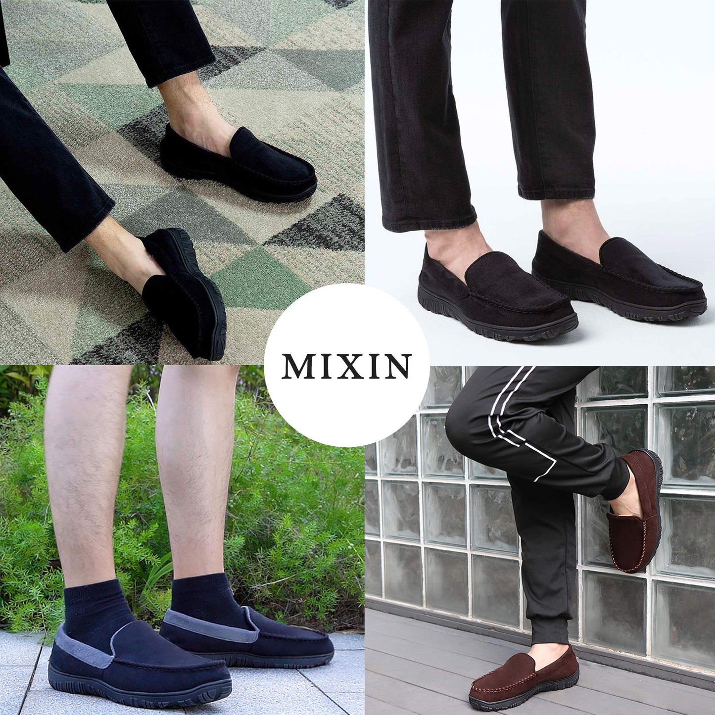 MIXIN Slippers for Men Moccasin House Shoes with Comfortable Memory Foam Size 9 Black