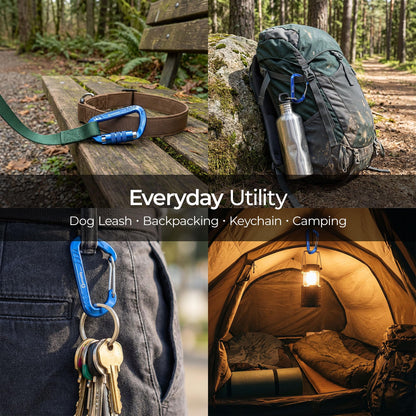 3inch Auto Locking Carabiner Clips Heavy Duty, 12KN /2697lbs Lightweight keychain carabiners, Sturdy Twist Lock Caribeeners for Camping Hiking Hammock Swing Backpack, dog leash and Harness etc, Blue