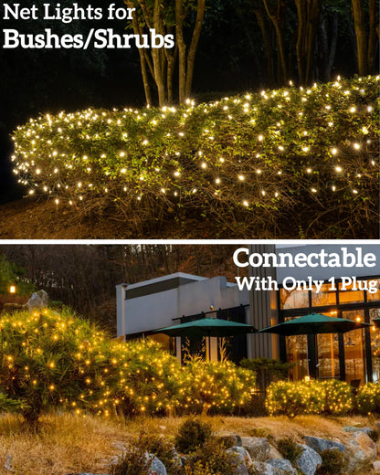 Wabarle Led Christmas Net Lights for Bushes 132 Led, 6ft x 6ft Christmas Net Lights Outdoor Mesh Tree Trunk Green Wire Christmas Decorations for Bushes,Tree,Shrubs,Xmas(Warm White)