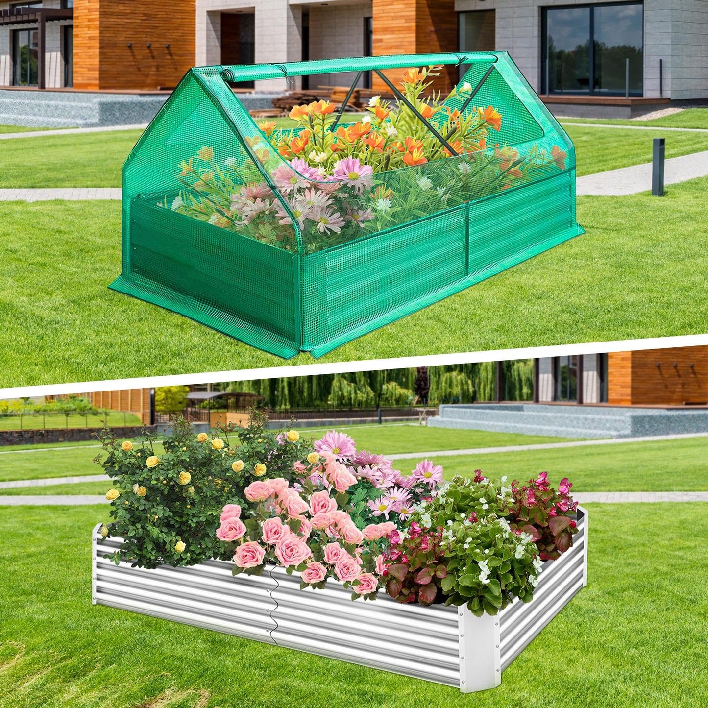 Galvanized Greenhouse, 6x3x1ft Planter Bottomless Box,Reinforced Frame Raised Garden Bed with Ventilation Windows, Greenhouses for Outdoor Plants Vegetable Gardening (Green)