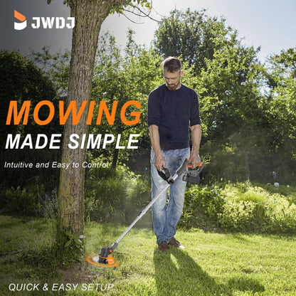 Jwdj 3.1lb Ultra Light Cordless Grass Strimmer 21V with 16 Metal Blades 2x2000mAh Batteries 6" Cut Width for Lawn and Garden Weed Control