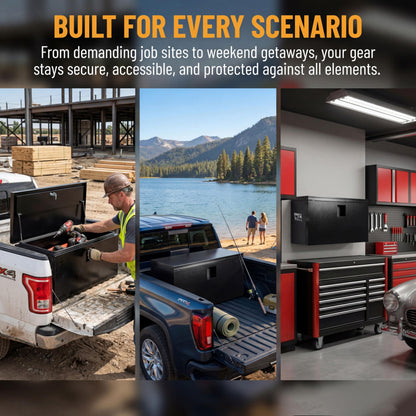 YRCHOFQU 24" x 15" x 15" Heavy Duty Black Steel Truck Bed Tool Box, Trailer Tongue Storage Chest with Weatherproof Seal & Pneumatic Hinge for Pickup, RV, Utility Vehicles