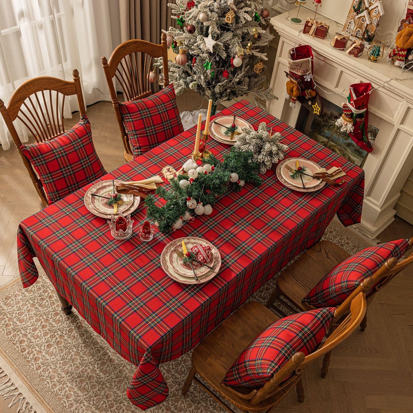 Softalker Christmas Checkered Tablecloth Rectangle - Red Buffalo Plaid Linen Cotton Gingham Xmas Table Cloths, Winter Farmhouse Table Decorations for Dining/Parties/Holiday, 60 x 84 Inch