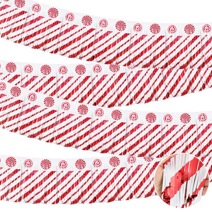 Mindsoft 4 Pack 39 ft Christmas Parade Floats Decoration Foil Fringe Candy Cane Peppermint Lollipop Metallic Tinsel Garland Table Skirts for Xmas Trailer Car Homecoming Party