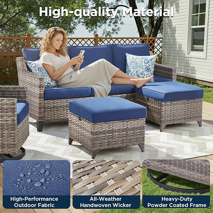 Patio Furniture Set with 42.5" Fire Pit Table-6 Pieces All Weather Wicker