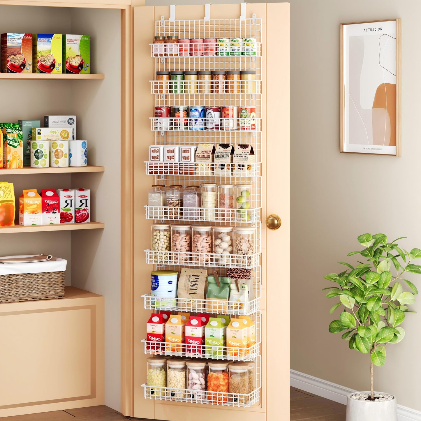 JKsmart 6-Tier Spice Rack Organizer with Door Hook, Wall Mounted & Over the Door Spice Racks for Kitchen Pantry Door Cabinet, Two Size, Large Capacity, Black