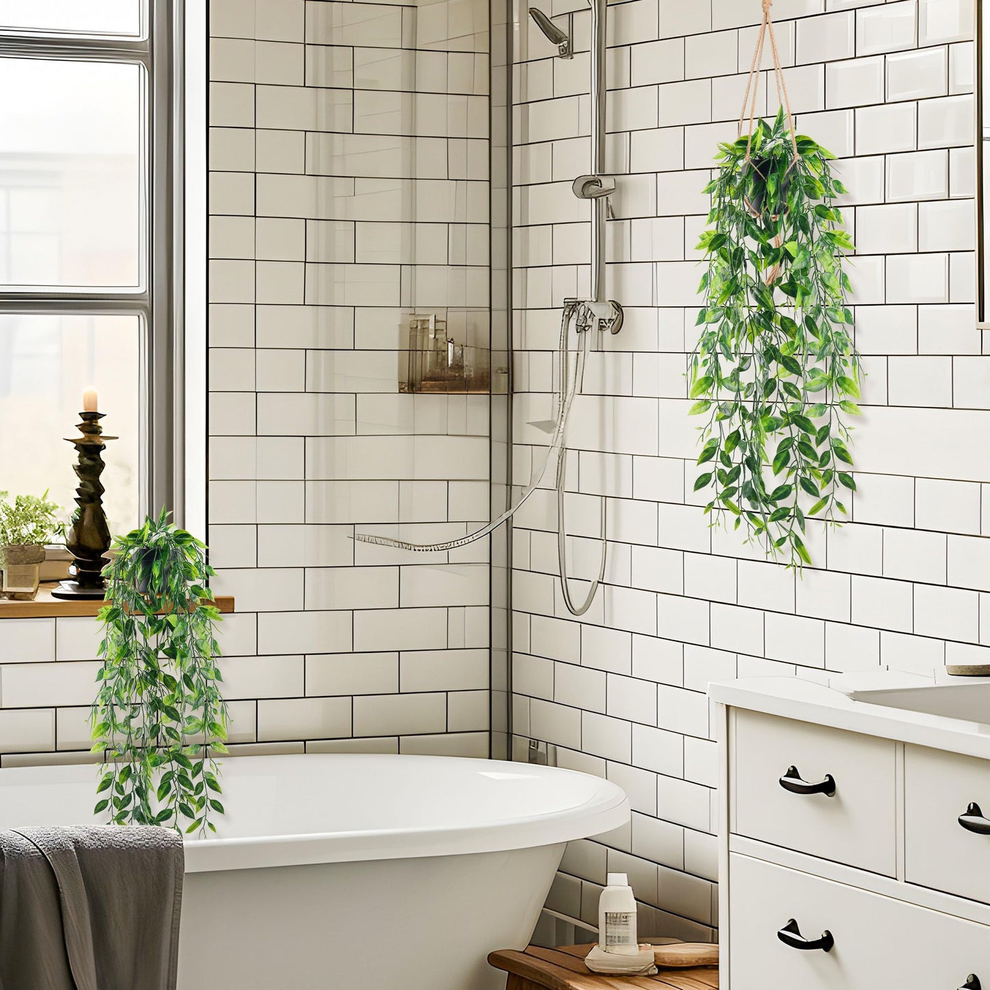 Der Rose 2 Pack Fake Hanging Plants Small Artificial Plants Faux Pea Pod Plants Indoor for Aesthetic Living Room Office Shelf Decor
