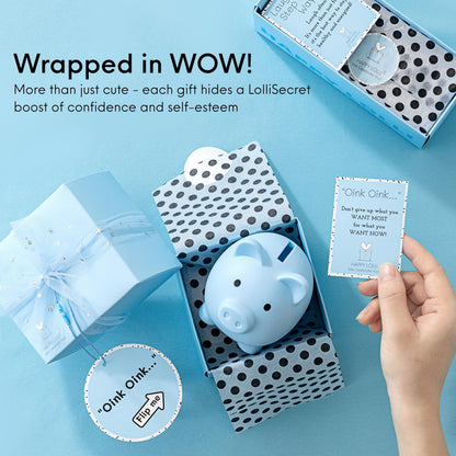 HAPPY LOLLI Blue LolliBox Gift Set for Tween & Teen Girls Ages 8–15, Birthday Gift Box, Ready-to-Gift Surprise Box with 8 Individually Wrapped Gifts & Empowering Challenges