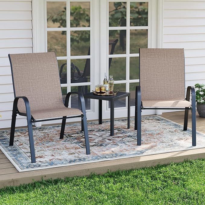 Patio Dining Chairs Set of 2, Outdoor Stackable Chairs, Breathable Seat and Alloy Steel Frame Fit for Backyard,Garden,Porch, Lawn，Poolside (Light Brown)