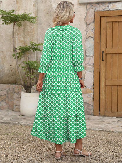 ANRABESS Women's Boho Maxi Dresses 2025 Summer Casual V Neck Puff Sleeve Floral Tiered Flowy Swing Beach Vacation Long Dress