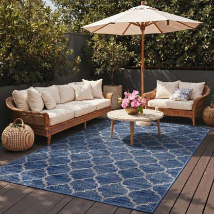 GENIMO Indoor Outdoor Area Rug 6X9, Non-Shedding, Machine Washable Mat for Patio, Balcony, Deck, Blue White