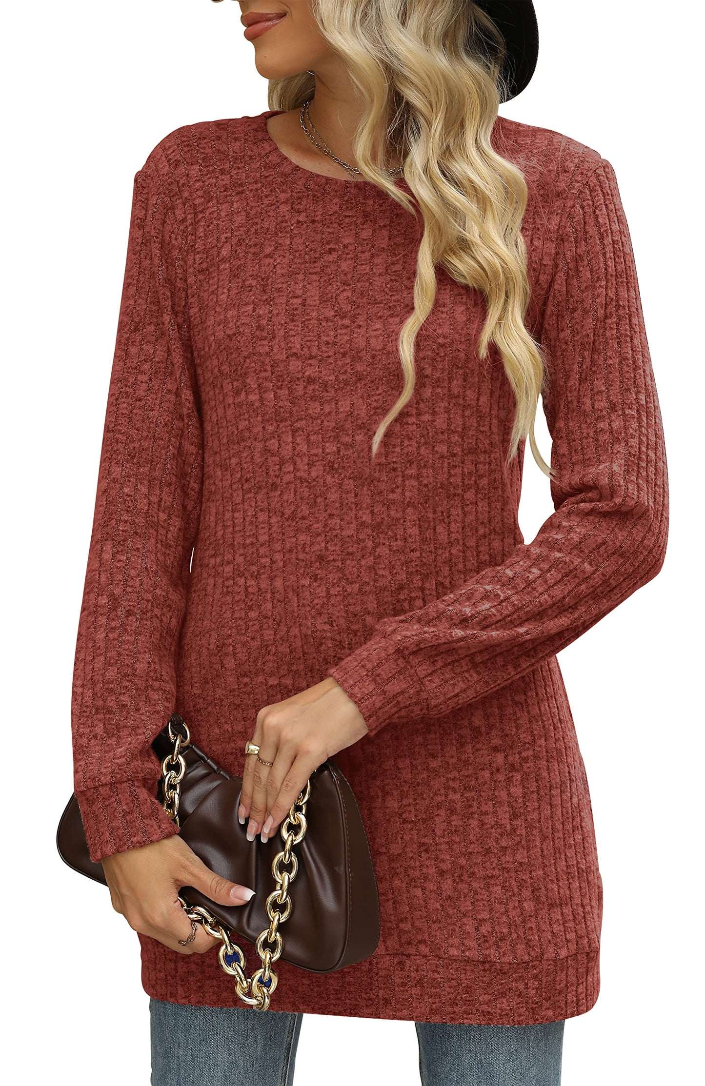 Sweaters for Women Long Sleeve Crewneck Sweatshirt Loose Casual Tunic Tops