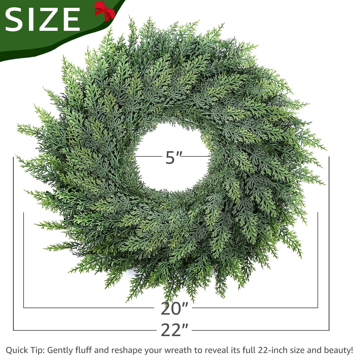 MEUIS Small Greenery Cedar Wreath - 22" Artificial Real Touch Wreath for Front Door Windows Outdoor Indoor Decor Weatherproof Traditional Holiday Decorations