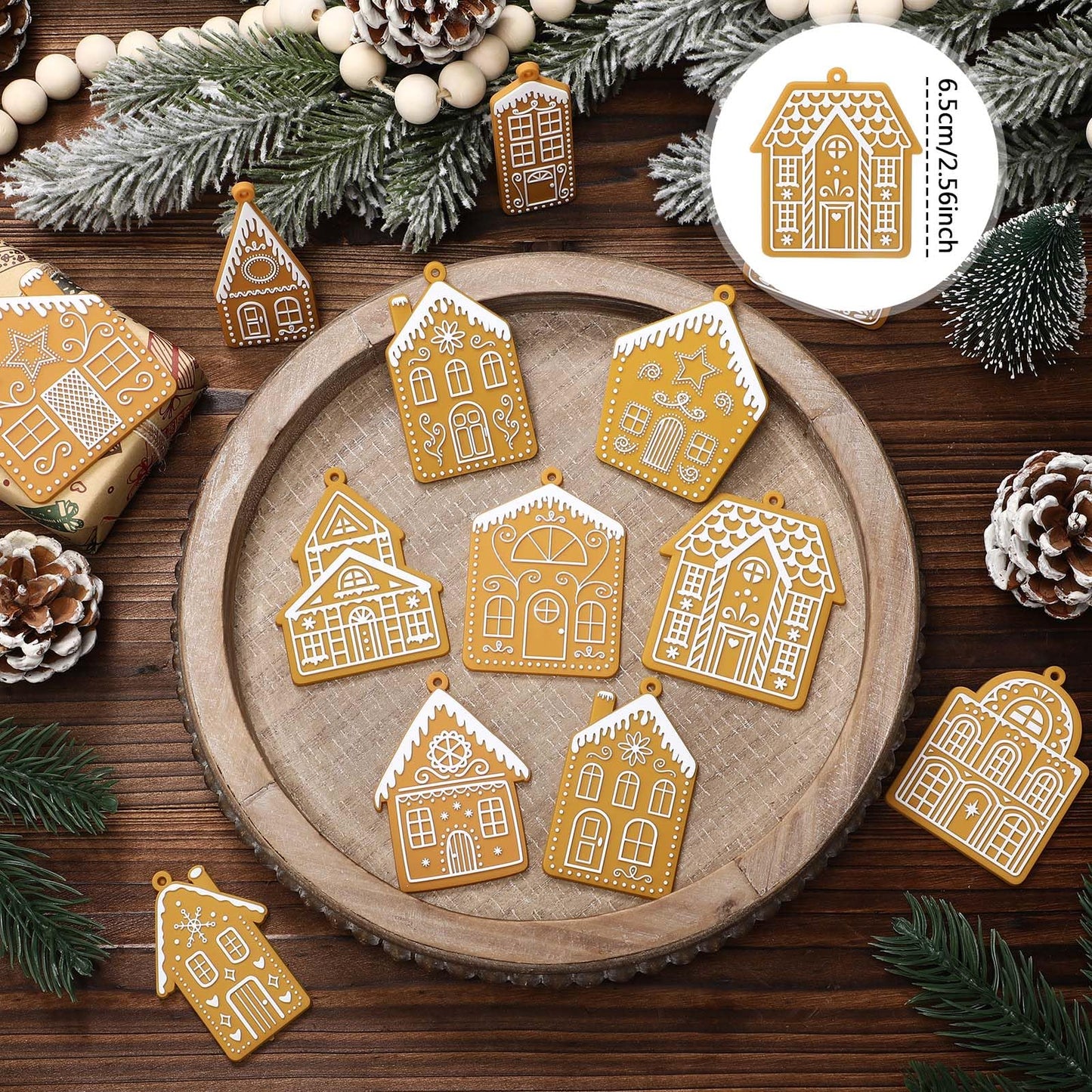 Yookeer 36 Pcs Christmas Tree Ornaments Home Design Gingerbread House Christmas Ornaments Gingerbread Theme Xmas Hanging Decorations Large House Shaped Tree Cookie Decorations (Classic Style)