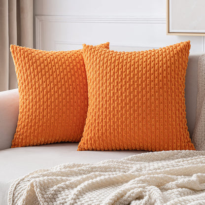 MIULEE Pack of 2 Decorative Throw Pillow Covers 18x18 Inch Soft Boho Striped Textured Corduroy Pillow Covers Modern Farmhouse Home Decor for Couch Bed Sofa Living Room Cream White