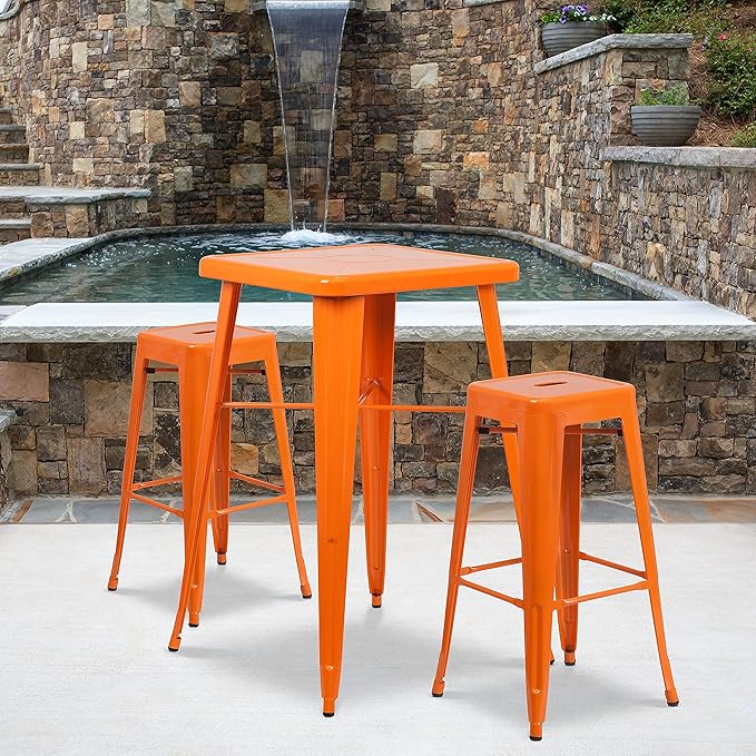 Flash Furniture Lily 4 Pack Commercial Grade 30" High Backless Orange Metal