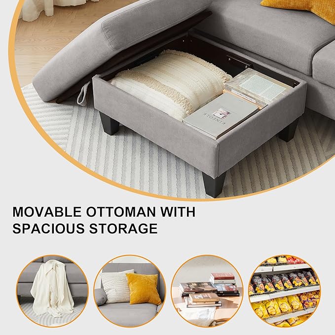 84" Convertible Sectional Sofa Set, 3 Seat L Shaped Couch