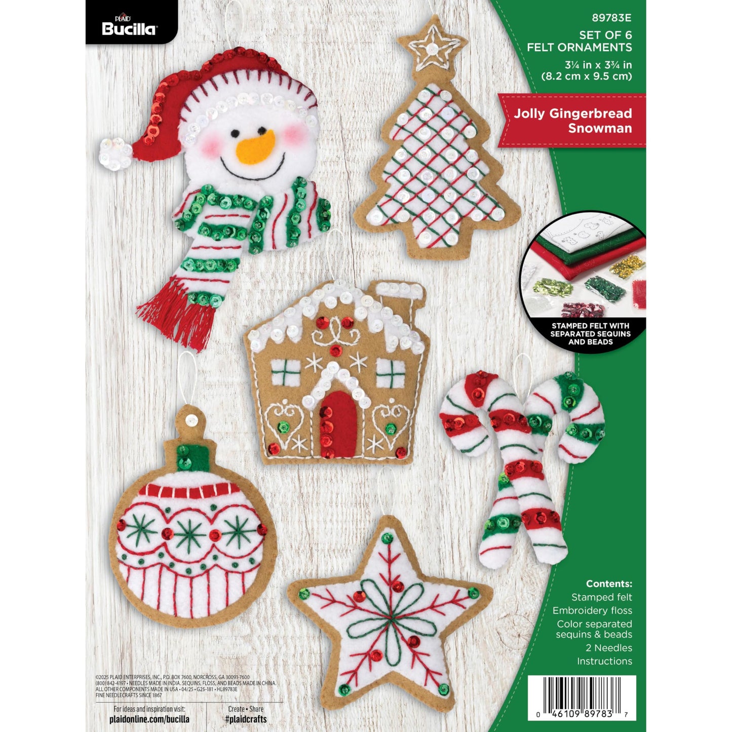 Bucilla Felt Applique 6 Piece Ornament Making Kit, Jolly Gingerbread Snowman, Perfect for DIY Arts and Crafts Projects