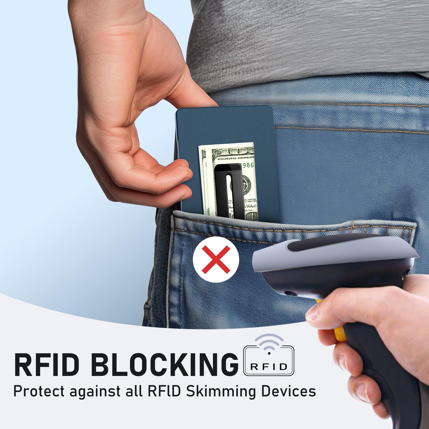 umoven Minimalist Wallet for Men, Slim Aluminum Metal Money Clip Card Holder, Pop-Up Card Case, RFID Blocking Mens Wallet with ID Window, Front Pocket Wallet for Men(Blue)