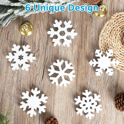 PAIVSUN 6Pcs Christmas Wooden Snowflake Decor Winter Snowflakes Table Signs Centerpieces Decorations Standing for Xmas Holiday Party Home Tabletop (White)