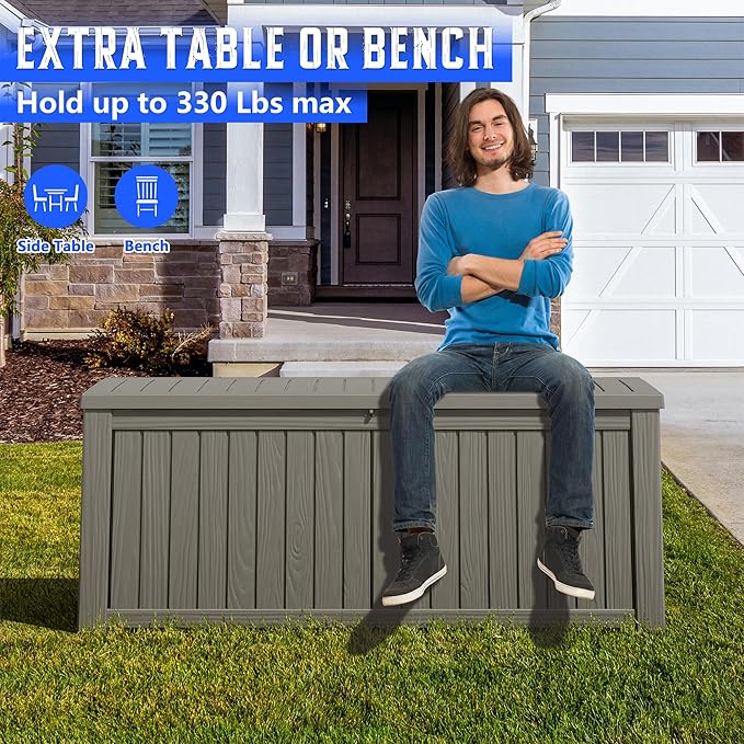 Outdoor Storage Box, Resin Deck Boxes Indoor and outdoor, Waterproof Storage Box Lockable Lid (Grey,200 Gallon)