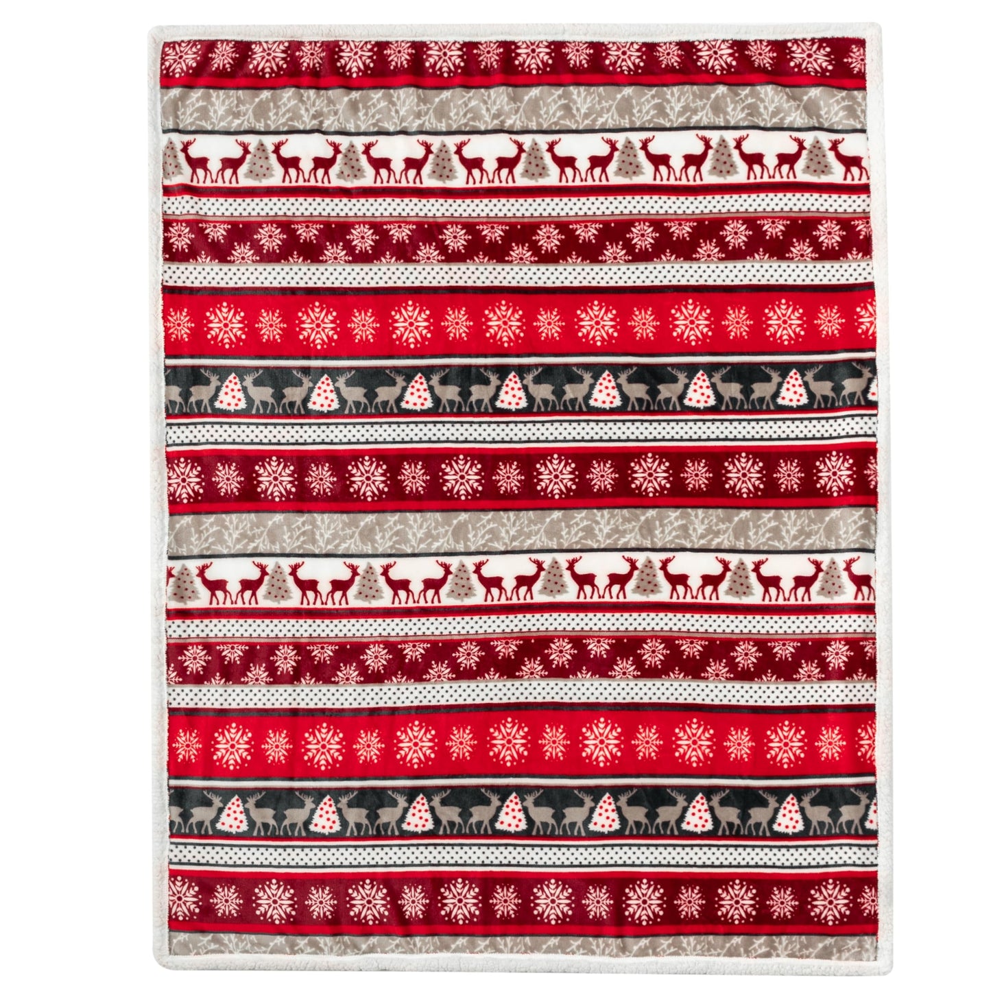 PAVILIA Christmas Sherpa Throw Blanket, Red & White Snowflake, Reindeer, Reversible Fleece & Sherpa Cozy Winter Blanket for Couch & Bed, 50x60, Christmas & Holiday Decor