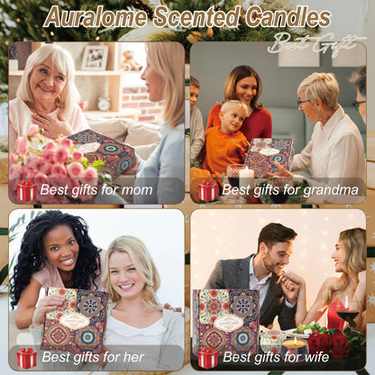 Auralome Scented Candles Gift Set - Women Candle Natural Soy Wax Aromatherapy Candle Stress Relief Small Gifts 120H Burning Candles 4 Pack 4.4 Oz for Home Christmas Birthday Mum Teacher Mothers Day