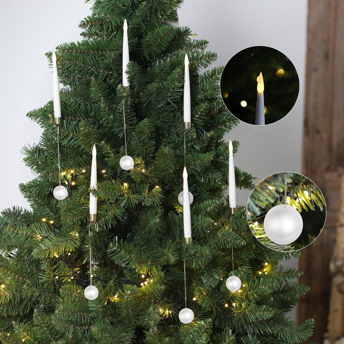LUSHARBOR Christmas Tree LED Candles, 10 Pack Battery Operated with Remote, Fake Candles for Xmas Wedding Decor with Pearl Ball Hook
