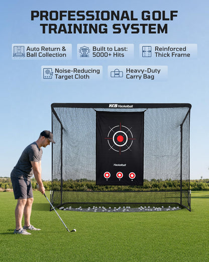 Haokelball Golf Hitting Net for Backyard, 10x8ft Driving Real Balls Practice Nets for Indoor Outdoor Use, Heavy Duty Netting with Side Barriers, Impact Target Cloth and Carry Bag