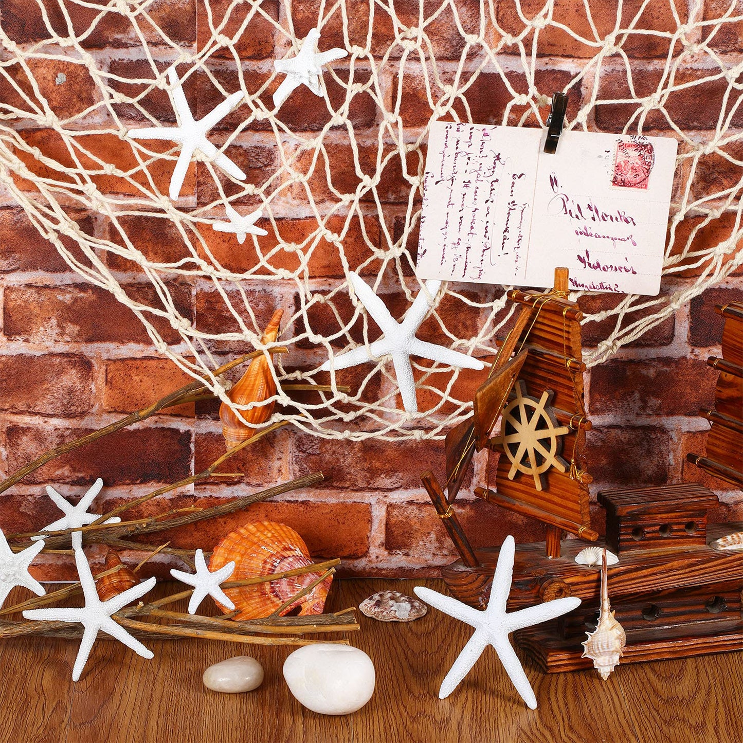 21 Pieces Starfish Ornament Sets Starfish Decor Fish Net Sea Wall Decor Fishnet Nautical Decoration for Crafts Beach Wedding Mermaid Party Under The Sea Party Decorations(White)