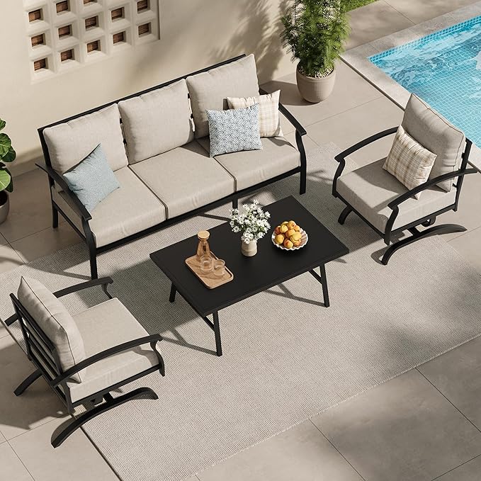 ALAULM 4 Piece Patio Furniture Set, Outdoor Metal Patio Furniture