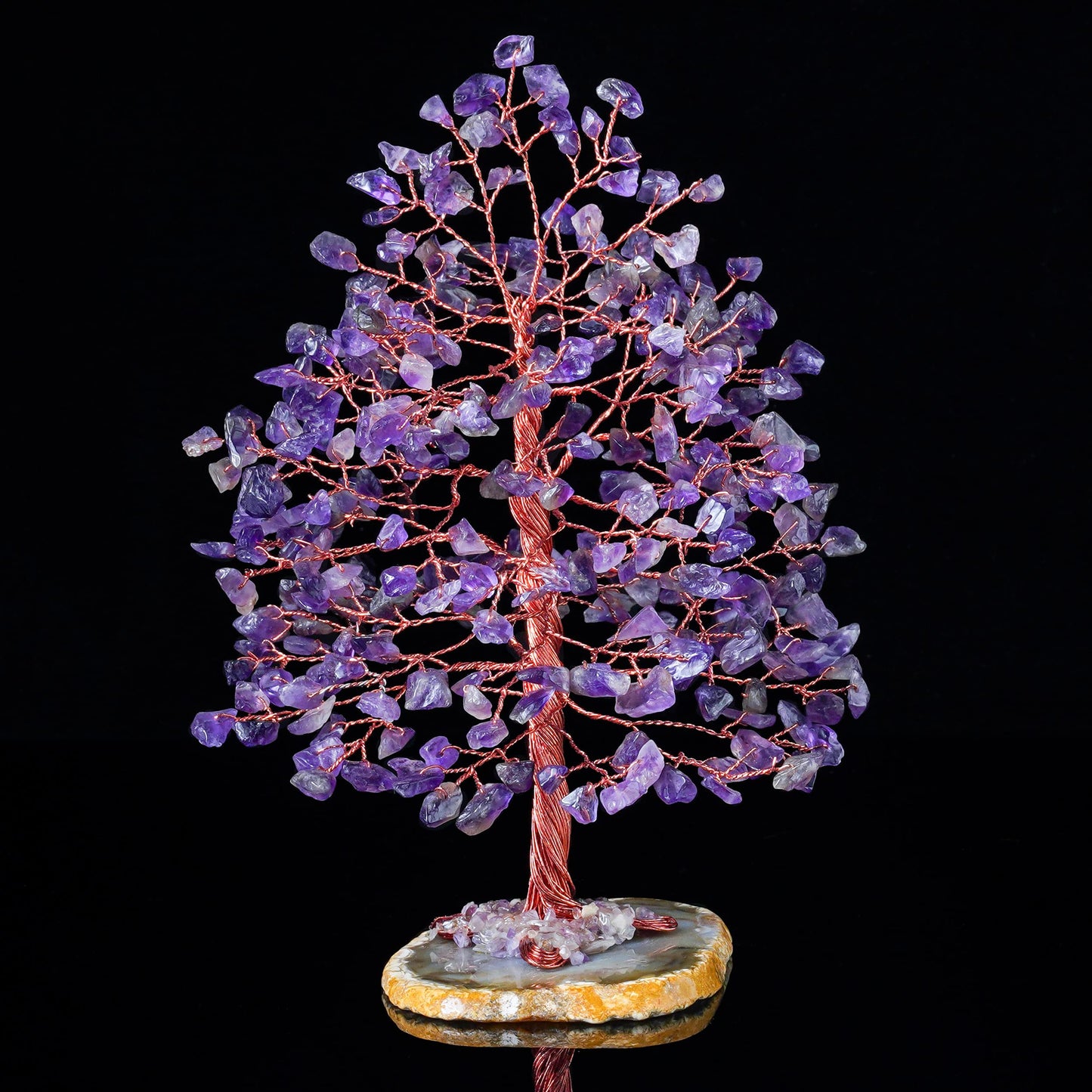 Crocon® Amethyst Crystal Wire Tree with Agate Slice Base - Home Decoration, Crystal Gifts, Birthday Gifts for Women & Men, Wedding, Anniversary, House Warming Gift for Her, Mum, Sister & Grandma