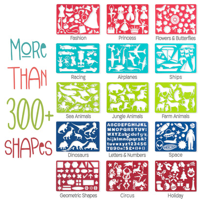 Kipipol 63 Pcs Drawing Stencils for Kids Ages 4-8 - 8-12 and Up - Arts and Crafts for Girls and Boys - Kids Drawing kit - Arts Set- 15 Art Stencils, 260+ Designs -Scratch Art- Creativity Gifts & Toys