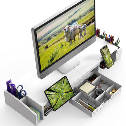 Simple Houseware Desk Dual Monitor Stand Riser with Drawer, White