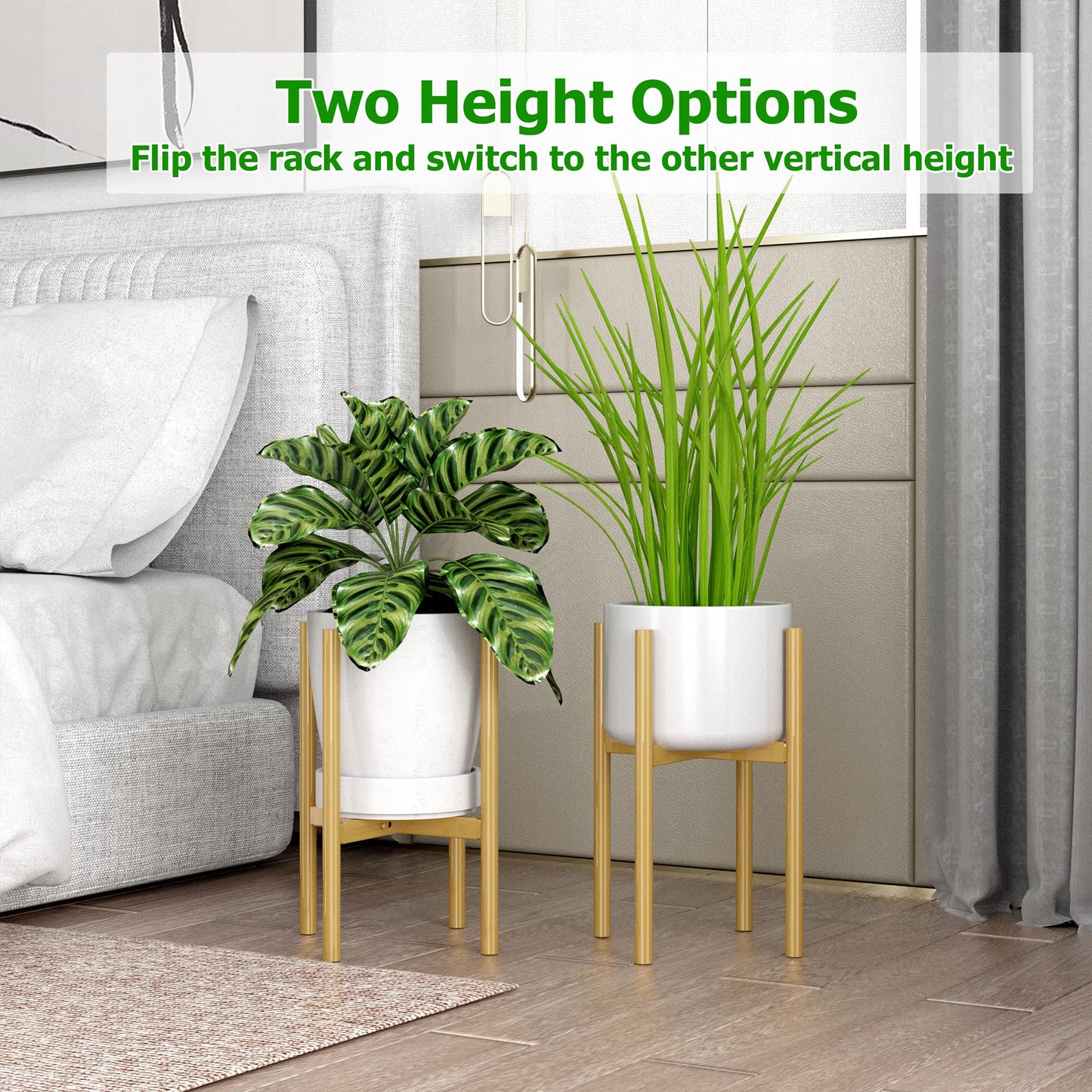 EKNITEY Adjustable Plant Pot Stand: Indoor Outdoor Modern Flower Holder Metal Plant Rack Organizer Planter Stand for Garden Patio Corner Bathroom Living Room Balcony Home Office (Gold)