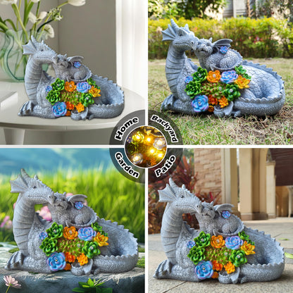 RCTTICUU Solar Dragon Garden Statues Outdoor Decor, Resin Dragon Figurine with Succulent and 6 LED Lights Lawn Patio Balcony Art Decoration,Housewarming Birthday Gifts for Grandma Mom Women